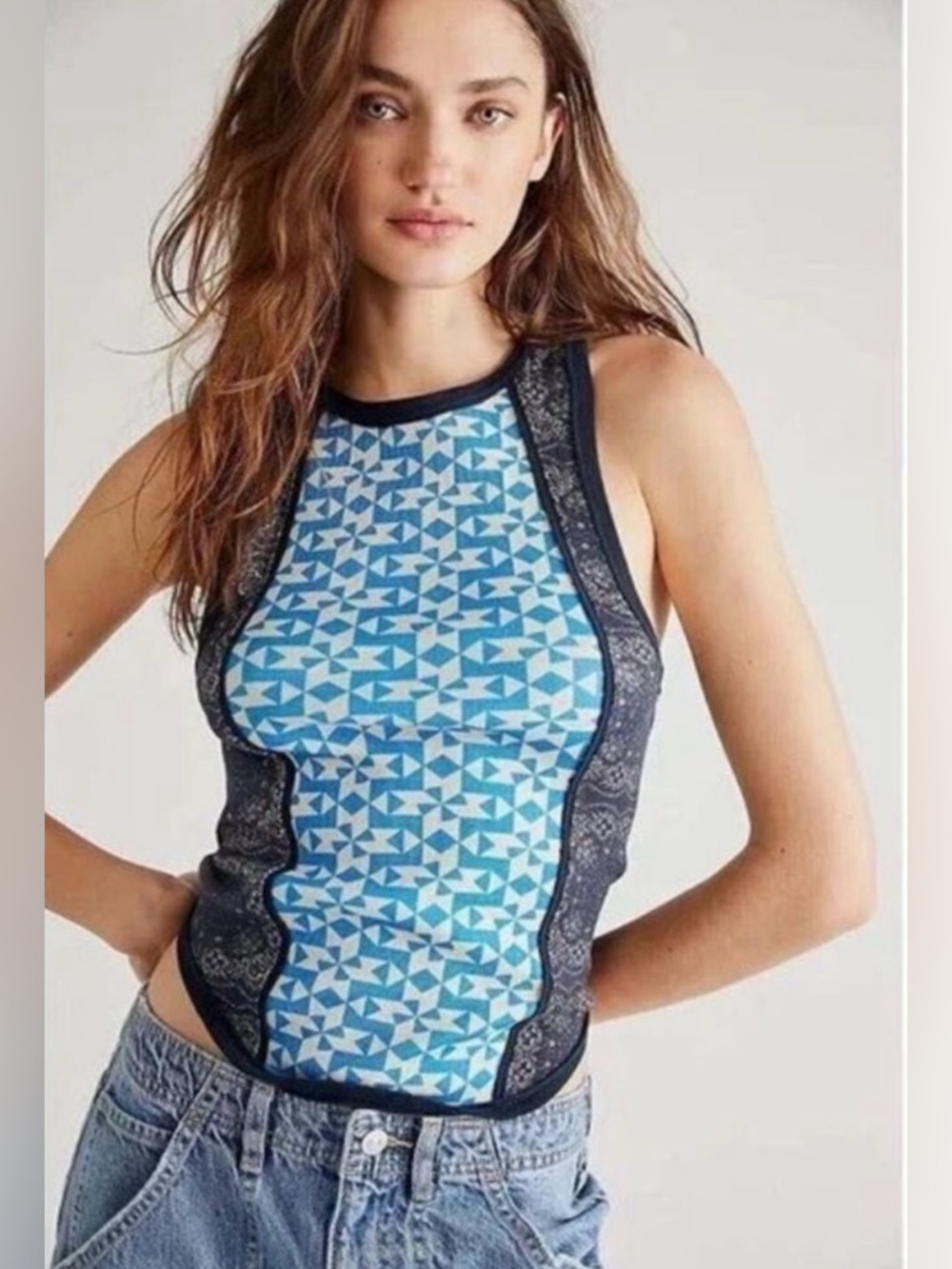 Free People We The Free Too Hot to Handle Boho Tank XS Cotton Geometric Print